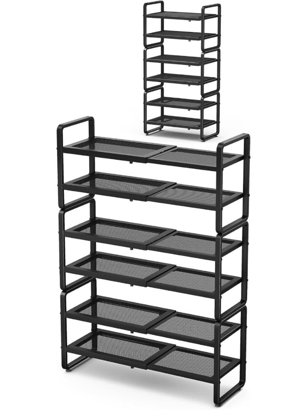 6-Tier Expandable Metal Shoe Rack for Closet, Entryway & Garage - Black